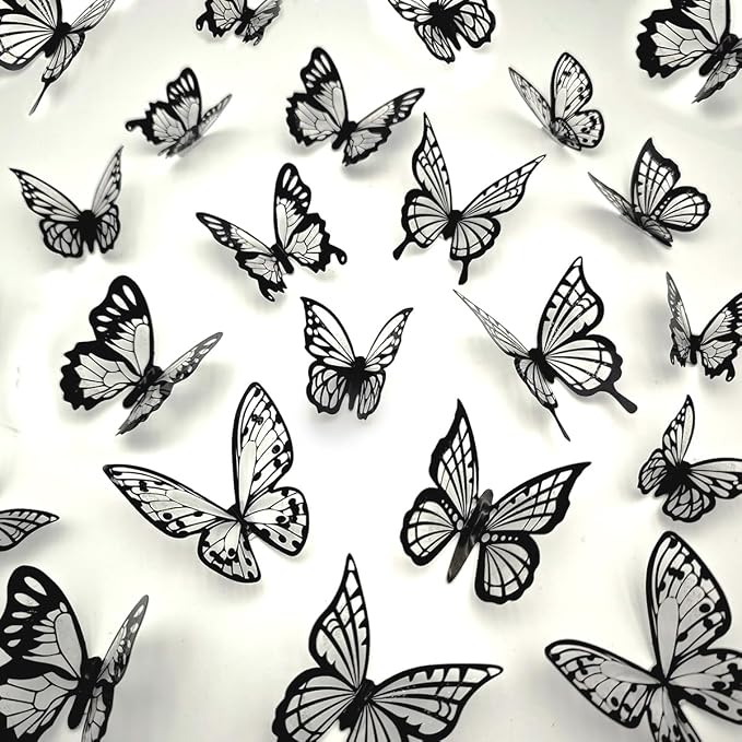 Butterfly Wall Decals - Black-72pcs 3D Butterflies Removable Mural Wall Stickers for Home Room Bedroom Decorations by eoorau