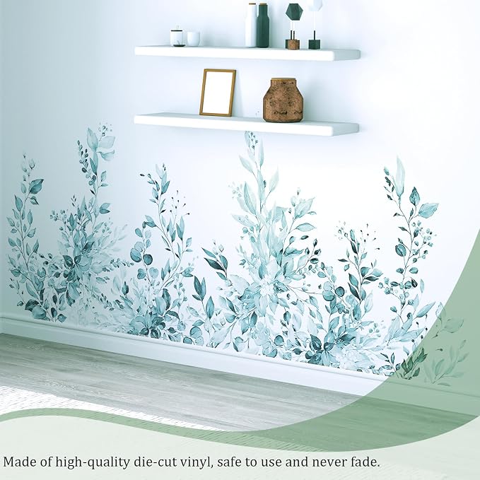 Spa Green Plants Leaves Wall Decals Peel and Stick, Large Floral Flowers Vinyl Wall Stickers, Removable Vine Home Decor Art for Bedroom Living Room Classroom Office - Image 7