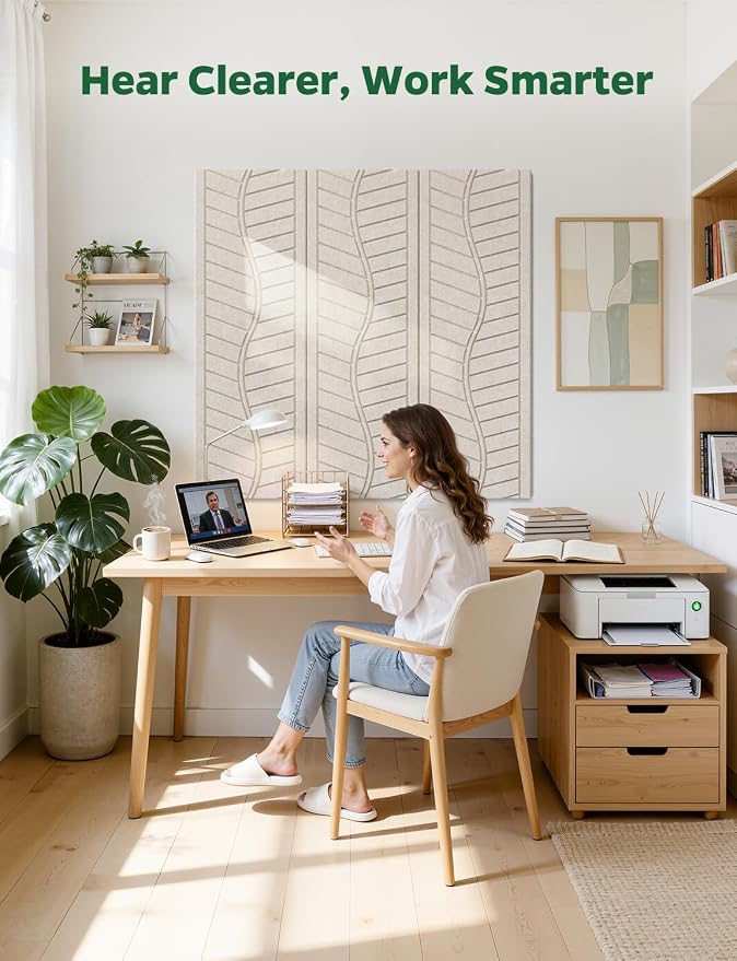 6 Pack Acoustic Panels Sound Absorbing for Home Office Walls, Camel Leaf Textured Self-Adhesive Art Decorative Ceiling Tiles Acoustical Treatments for Recording Studio Room Door 17"×12"×0.4" - Image 5