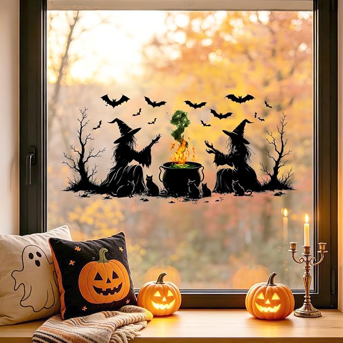Halloween Witch Cauldron Wall Decals Peel and Stick, Spooky Potion Wall Stickers with Witch Hat Pumpkin, Removable Vinyl Halloween Wall Decor, Wall Art for Bedroom Living Room Party Decorations - Image 3