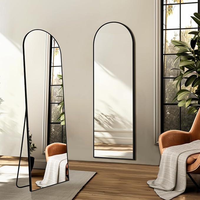 Arched Full Length Mirror, 56"x15" Standing Body Mirror for Wall, Black - Image 5