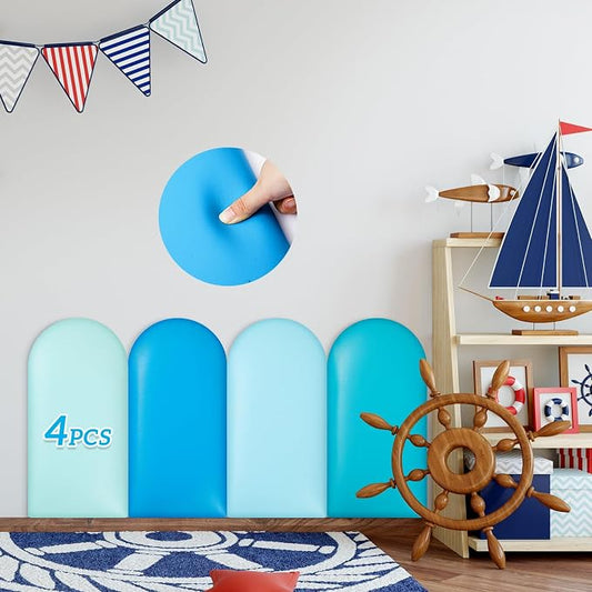 Jetec 4 Pcs Kids Wall Padding Panels, 1.18 Inch Thick Foam Wall Protector, 15.75 x 7.87 Inch Soft 3D Blue Safety Panels for Nursery & Playroom by Jetec
