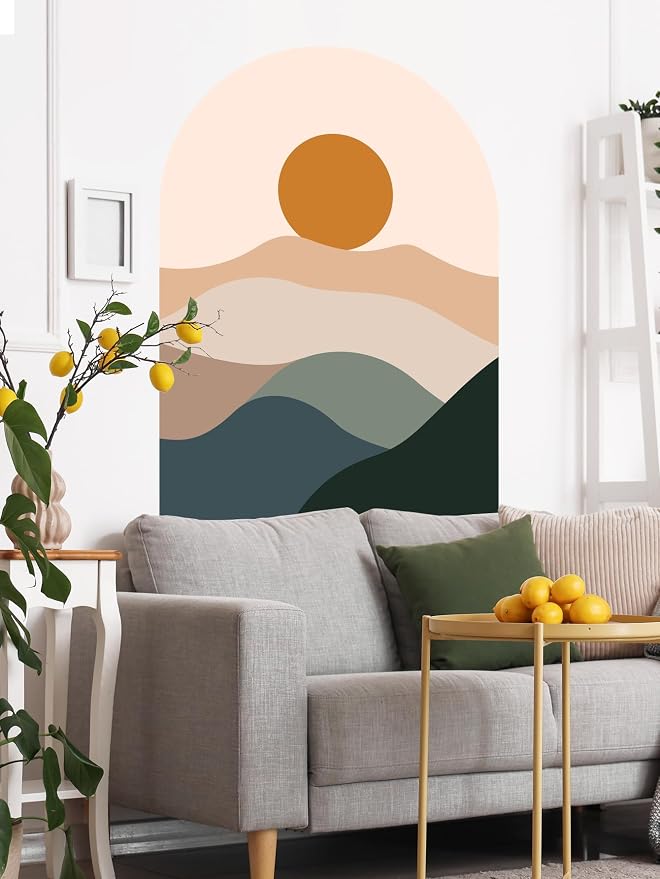 Boho Minimalist Sunset Mountain Wall Stickers – Earth Tone Abstract Landscape Wall Decor Peel & Stick Removable Art Decals for Living Room Home Office Decor,56 cm x 88 cm by Unknown