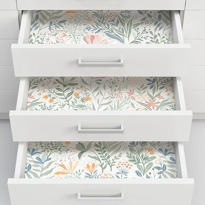 Fititem Floral Peel and Stick Wallpaper Boho Modern Wall Paper 17.3”×591” | Wildflower Self Adhesive Contact Paper for Cabinet Fun Nature Removable Waterproof Wallpaper for Bathroom Kids Bedroom Decor - Image 4