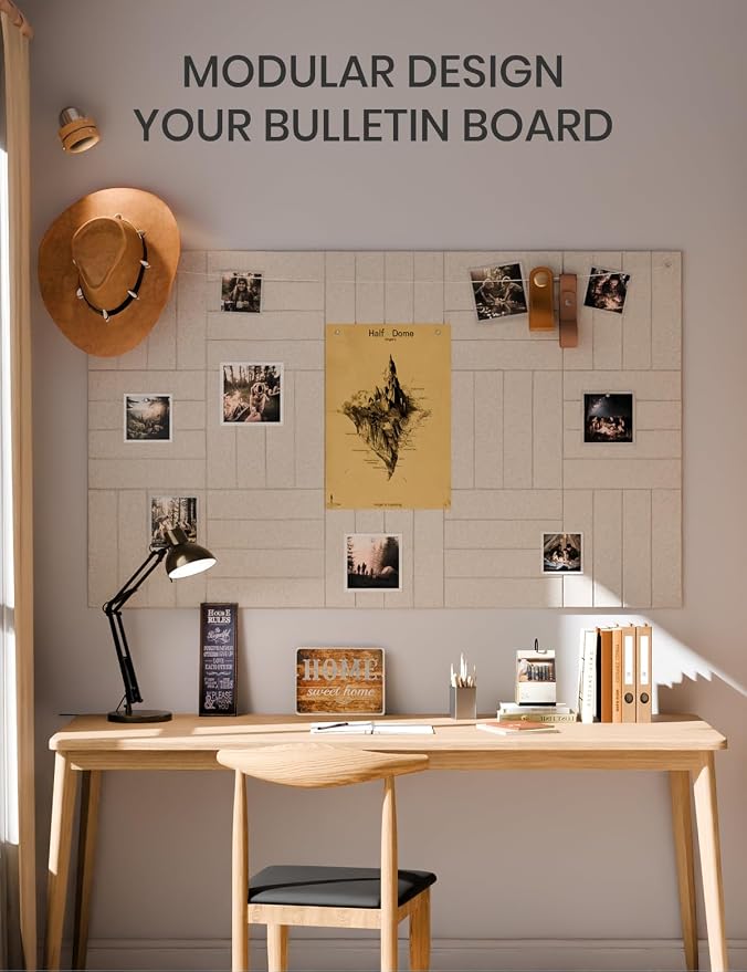 Fluxynara 36" x 24" Large Felt Bulletin Board, Oatmeal | 6 Pack Cork Board Alternative with 30 Safe Adhesive Tabs, Pin Boards for Wall Decor, Home, Office, Classroom,Dorm - Image 6