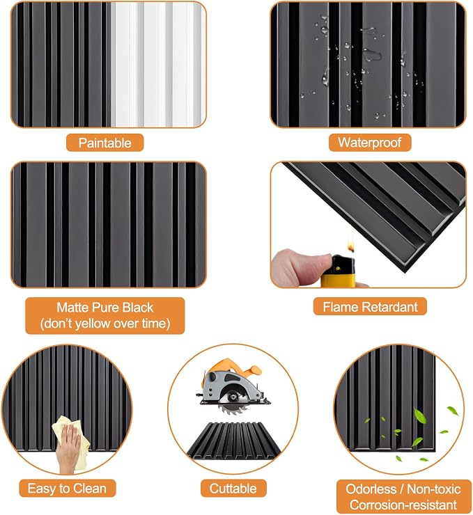 TroyStudio Slat Acoustic Sound Diffuser Panels, 19.7 X 19.7 X 0.5 inches 12 Pcs Black PVC Plastic 3D Wall Panel, Recording Studio Acoustical Treatment Diffusion panel, Art Decorative Ceiling Tiles - Image 4