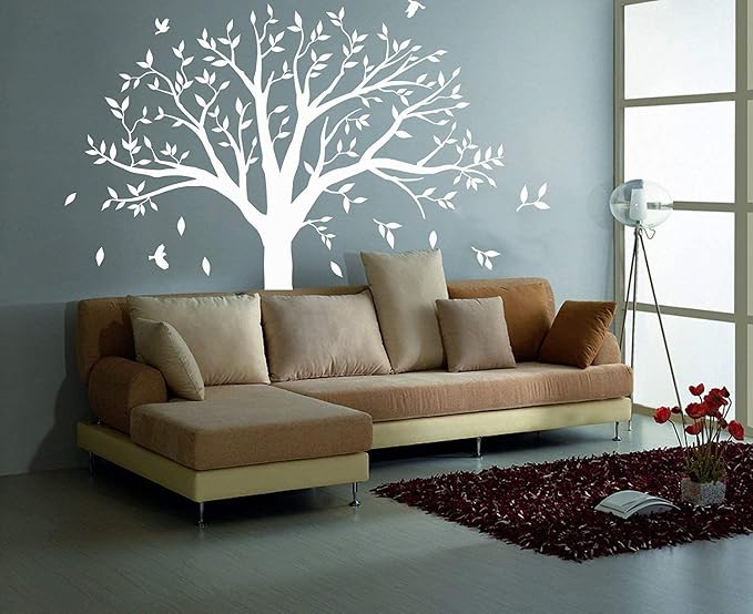 Giant Family Tree Wall Decals Photo Tree Wall Decals with Birds Wall Stickers for Living Room Nursery Bedroom Decoration (White) - Image 6