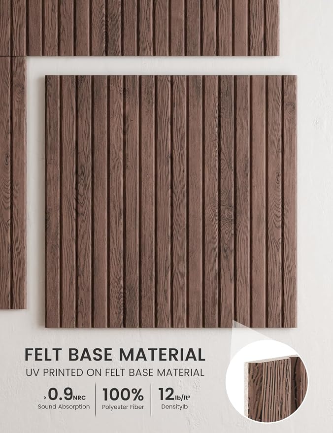 Fluxynara 6-Pack Large Felt Bulletin Board, Walnut Slat | 70.87" x 47.24" Cork Board Alternative, Acoustic Wall Panels with 60 Adhesive Tabs for Recording Studios and Home Offices - Image 3