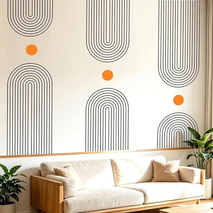 Boho Mid-Centur Arch Wall Decals Peel and Stick, Large Sun Removable Wall Stickers & Murals, Removable Leaves Home Decor Art for Bedroom Living Room Classroom Office by VePret