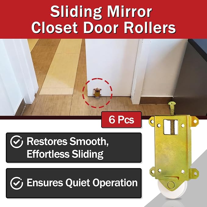 6Pcs Sliding Mirror Closet Door Rollers, Fits Part #W8020C or Hard 1775 - Image 2