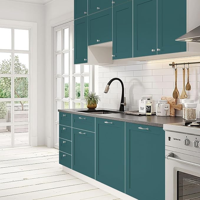 Teal Peel and Stick Wallpaper Solid Teal Contact Paper A Set of 15.7"x472" Matte Self Adhesive Waterproof Vinyl Roll for Wall Coverings,Cabinets,Countertops,Bedroom,Kitchen - Image 7