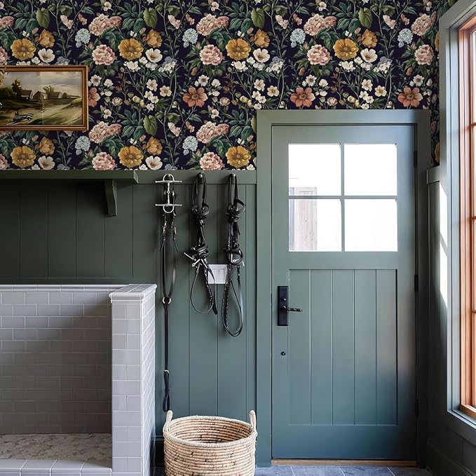 Livebor Floral Peel and Stick Wallpaper Floral Contact Paper 16.9"x196.8" | Dark Flower Wallpaper Neutral Boho Self Adhesive Removable Wall Paper for Cabinets Bathroom Waterproof Decorative Vinyl - Image 9