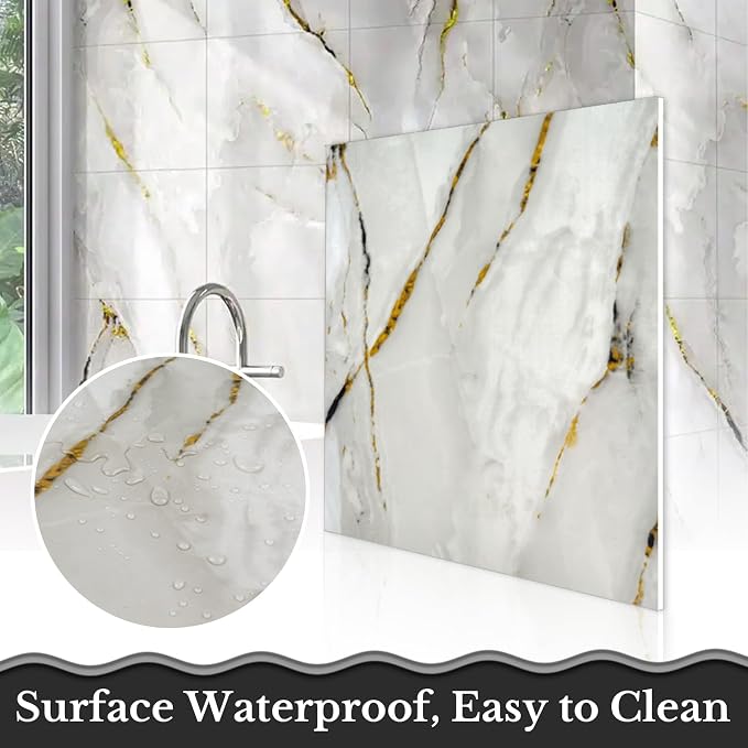 30 Sheets Peel and Stick Wall Panels, Self-Adhesive PVC Wall Panels for Kitchen Backsplash, Bathroom Decoration, 11.8" x 11.8" (Tile Effect Wallpaper) - Image 6