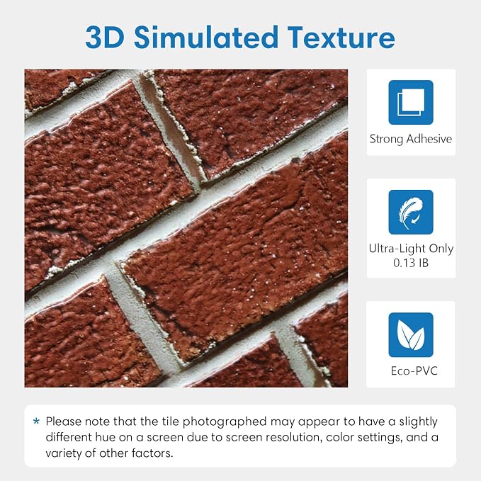COMSTICKC 3D Peel and Stick Faux Brick Wall Panels for Quick DIY Wall Decor | 10 Pcs 11.8" x 11.8", Not Real Brick, Small Size, Ultra-Light Thin PVC 3D Fake Brick Sticker Wallpaper for DIY Interior Decor - Image 3
