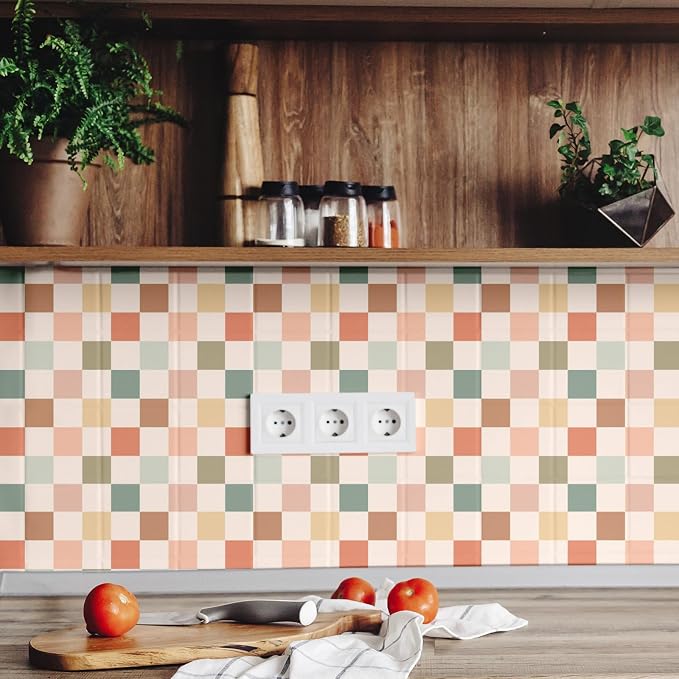 Drydiet Checkered Peel Stick Contact Paper Retro Color 15.75'' X 118" | Waterproof Self-adhesive Tile for Bathroom, Cabinet Walls, Vintage Gingham Funky Decor, Removable Peel off Wallpaper - Image 4