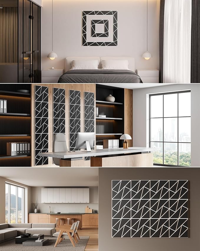 18-Pack Felt Acoustic Panels,12"x12"x0.4" Soundproof Wall Panels, Peel & Stick Sound Proof Foam Panels for Walls, Geometric Noise Reduction Panels for Home Office,Studio (Black on White) - Image 6