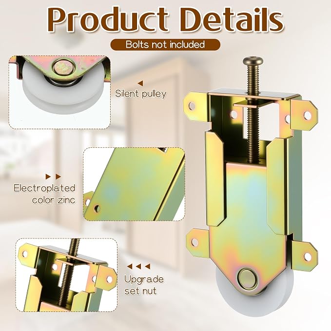 4 Pcs 2-1/2" Sliding Mirror Closet Door Rollers Replacement Assembly - Image 3