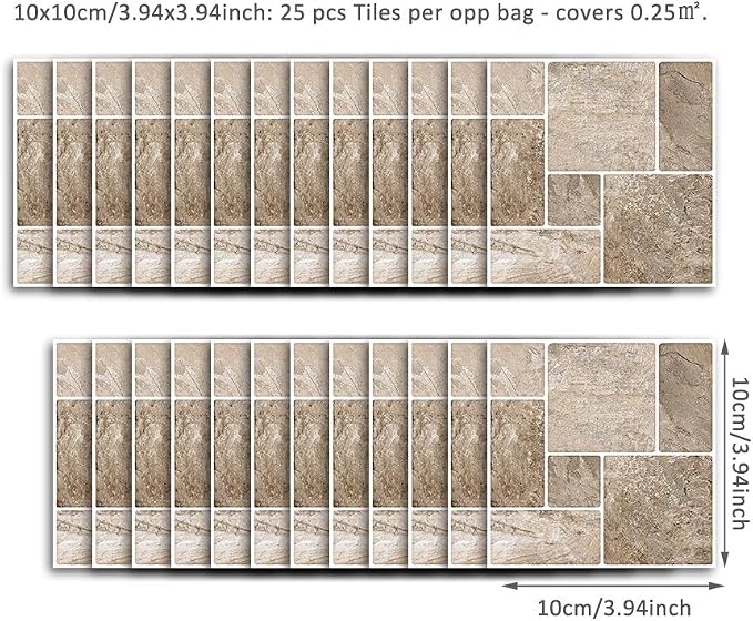 Alwayspon 25 Pcs Self-Adhesive Decal for Home Decor, Peel and Stick Wall Tile Sticker, Water-Proof for Kitchen Bathroom, 4x4inch - Image 6