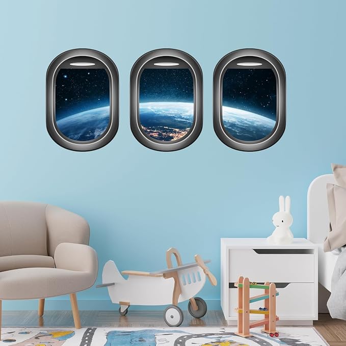 Quanhaigou Glow in The Dark 3D Space Wall Decals, Set of 3 Galaxy Window Stickers for Wall,Planet Themed Room Decor for Kids Boys - Image 2