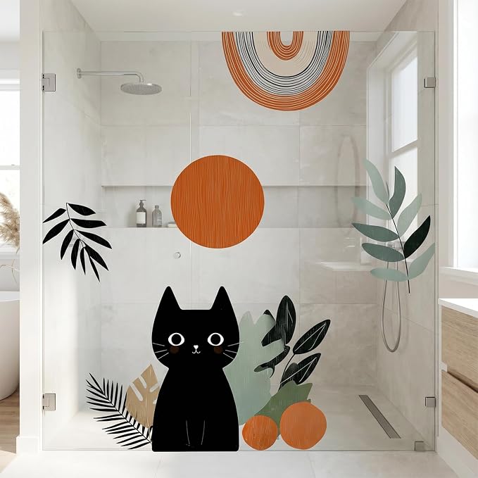 Boho Black Cat Botanical Abstract Wall Decal Modern Home Room Decor Sticker | Peel and stick removable boho cat wall art, geometric plant design, renter-friendly no-residue decor for bedroom, nursery - Image 5