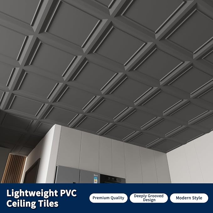 Art3dwallpanels Ceiling Tiles 24 x 24 Inch, 12 Pack, Black | Drop Ceiling Tiles, High Grade PVC Wall Panels, Drop in, Fire Rated, Waterproof, Light Weight, Cover 48 Sq.Ft - Image 6