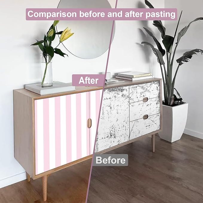 Cohoo Home Pink and White Peel and Stick Wallpaper Striped Cute 17.7"x787" | Stripe Contact Paper for Cabinets Modern Stripes Self-Adhesive Removable Wall Paper Cute Girls Bedroom Nursery Decor Vinyl - Image 7