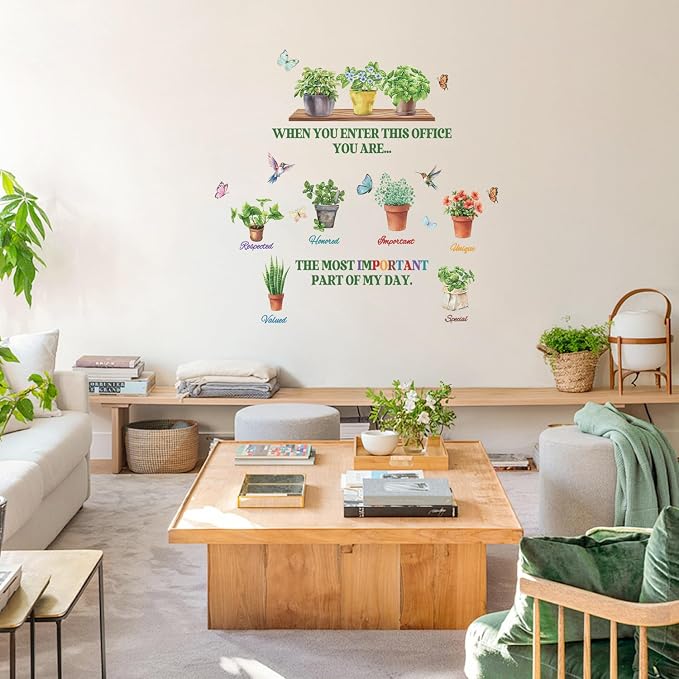 LHIUEM Office Wall Decals Inspirational Quotes, Motivational Plant Wall Stickers, Peel and Stick Botanical Wallpaper, Positive Affirmation Murals, Classroom Teacher Decor, Home Office Decorations by LHIUEM