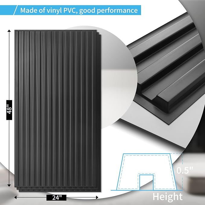 Art3d Fluted Slat 3D Wall Panels, Drop Ceiling Tiles, 6-Pack, Black | 24" x 48" , Lightweight, Break-Proof, Compatible with Grid System, Ideal for Home, Commercial Spaces - Image 4