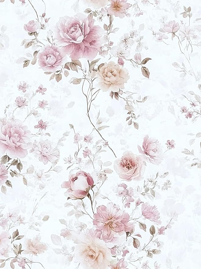 Pink Floral Peel and Stick Wallpaper Rose for Bedroom 17in×393in | Vintage Floral Contact Paper Pink Flower Removable Wallpaper Self Adhesive Waterproof for Bathroom Cabinets Nursery Vinyl by Willowix