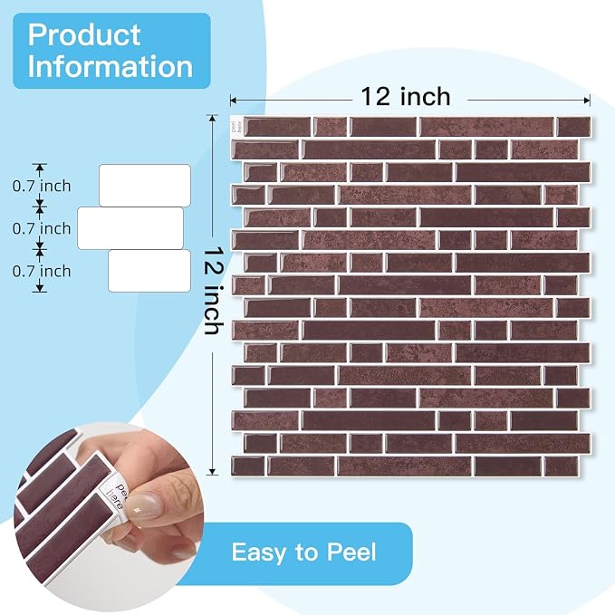 Art3d 10-Sheet Heavy-Duty Peel and Stick Backsplash, Waterproof Wall Tiles Stick on Kitchen Backsplash Living Space, Dark Burgundy - Image 7