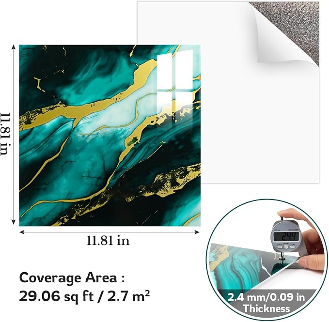 2.4mm Thick Marble Peel and Stick Backsplash, 30-Pack Self-Adhesive PVC Foam Wall Panels for Kitchen Backsplash, Bathroom, Living Room (11.8" x 11.8") - Image 4