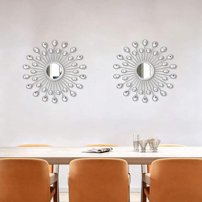 2 Pack Metal Mirrors for Wall Boho Sunburst Wall Mirror Home Decor Modern Decorative Wall Art for Bedroom Living Room Entryway - Image 2