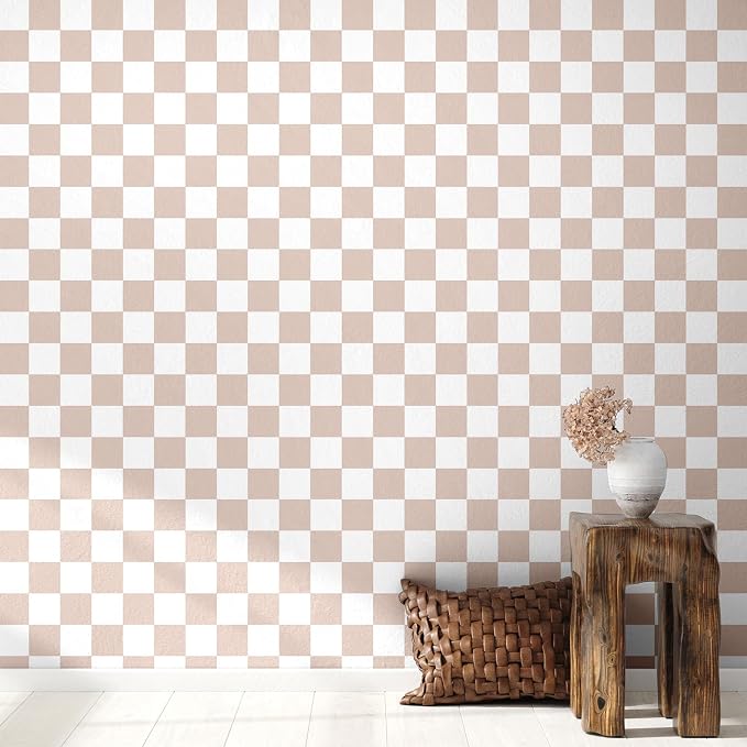 Drydiet Neutral Checkered Peel and Stick Wallpaper 15.75'' x 118" | Plaid Funky Checkered Contact Paper, Waterproof Contact Wallpaper, Vintage Gingham Decor for Room Bathroom Cabinet, Trendy - Image 5