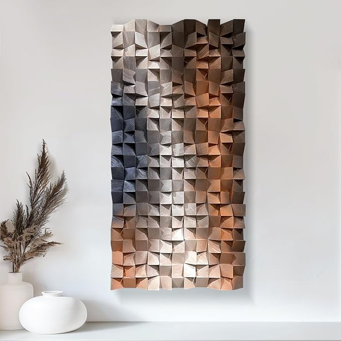 LIUZEYUE Textured Wall Art, 3D Wood Mosaic with Blue White Orange Lines, Abstract Modern Wall Decor for Entryway or Narrow Hallway, Horizontal or Vertical Hanging, 15.7"x31.5" by Unknown