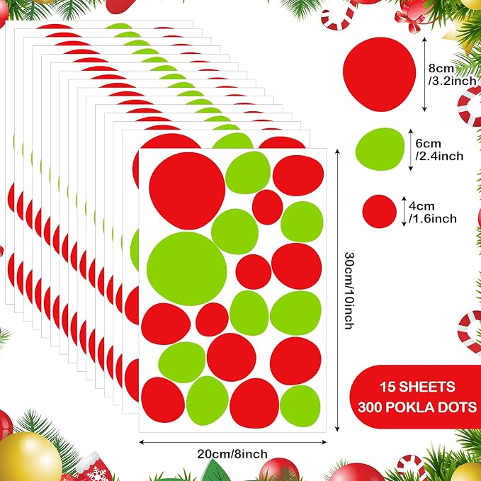 TaoBary 15 Sheet 300 Pcs Polka Dot Wall Decals Boho,Red Green | Removable Peel Stick Stickers for Playroom Nursery Kids Room, Irregular Sizes Terrazzo Decor, Vinyl Safe for Walls - Image 2