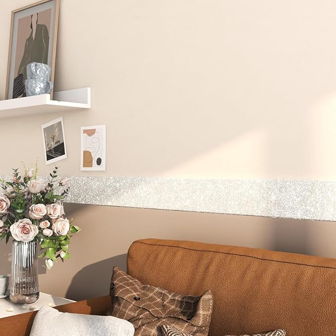 FunStick Pearl White Glitter Wallpaper Border Peel and Stick White Wall Border Trim Self Adhesive Sparkle Glitter Contact Paper Removable Fabric Wallpaper Borders for Bathroom Mirror Border 3.9"x200" - Image 7