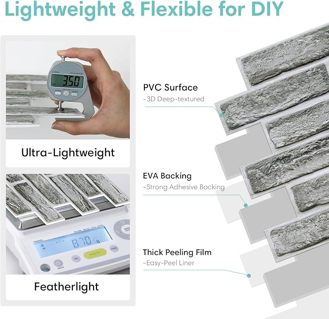 Commomy 3D Faux Brick Peel and Stick Wall Sticker - 10pcs 15.74" x 11.8" | Ultralight Thin PVC Wall Panels Fake Brick Wallpaper Tiles for Kitchen,Bedroom,Quick DIY Home Decor(12.92 sq.ft) - Image 4