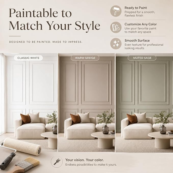 Pangda 3 Set Peel and Stick Wall Molding Kit Panel, 23x79.3in+48x79.3in | Premade, Wainscoting Accent Panel, Wall Moulding Kit, 3D, for Interior and Outer Layer, Ready to Assemble, Accent Molding - Image 5