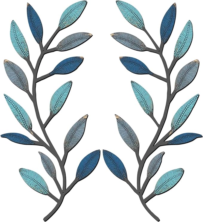 Zhengmy 2 Pcs Metal Leaf Wall Art Vine Branch Decor,Vintage Blue | Olive Branch Metal Decor for Living Room Hallway, Symmetrical Leaf Pair for Doorway Entryway, Lightweight Hanging Art Design by Zhengmy