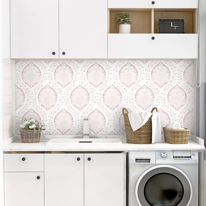 CiCiwind 393.7"×17.3" Boho Peel and Stick Wallpaper Pink Floral Wallpaper Removable Self Adhesive Eco-Friendly Contact Paper Modern for Bathroom Bedroom Farmhouse Eco-Friendly Vinyl Wall Paper - Image 7