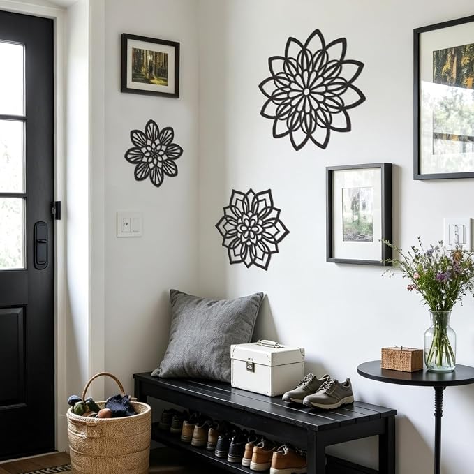 Zzbakress 3 Pcs Metal Flowers Wall Art Bathroom Wall Decor, Black Elegant | Farmhouse Flower Bathroom Decor Wall Decorations For Bathroom, Living Room, Office, Kitchen, Hallway And Outdoor - Image 7