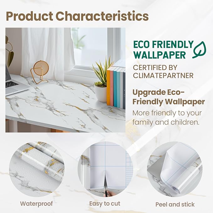 Marble Contact Paper Gold Peel and Stick Wallpaper for Kitchen Countertop | 17.7" x 78.7" Glossy White Granite Removable Wall Paper for Kitchen Countertop Cabinet Furniture - Image 3