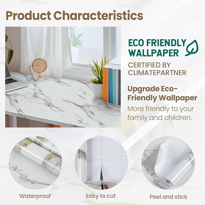 Marble Contact Paper Gold Peel and Stick Wallpaper for Kitchen Countertop | 17.7" x 196.8" Glossy White Granite Removable Wall Paper for Kitchen Countertop Cabinet Furniture - Image 3