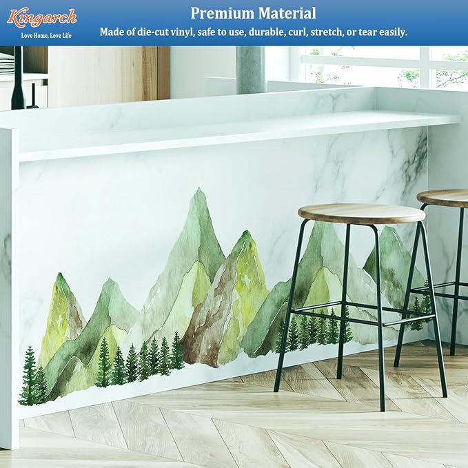 Large Mountain Wall Decals, Green Pine Tree Peel and Stick Vinyl Wall Stickers & Murals, Removable Home Room Wall Decor for Bedroom Living Room Bedroom Classroom Office Nursery - Image 7