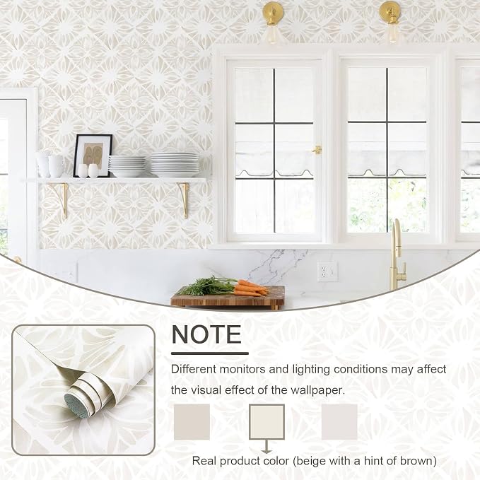 Boho Wallpaper Neutral Peel and Stick Wallpaper 78.7"x17.3" Geometric Wall Paper Beige and White Contact Paper Textured Removable Vinyl Waterproof for Bedroom Farmhouse Kitchen Bathroom - Image 4