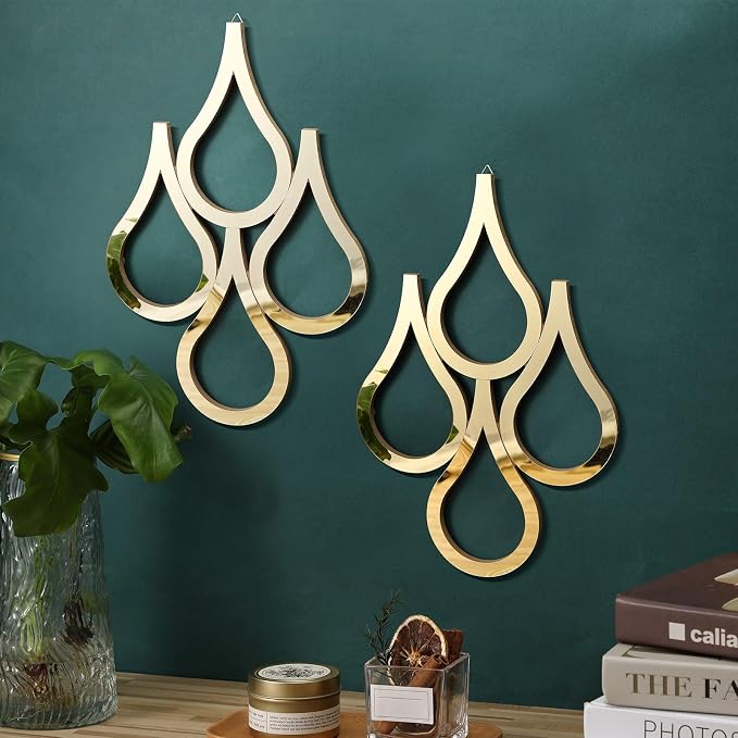 Weysat 2 Pieces Teardrop Wall Mirror Hanging Wall Mounted Decorative Accent Mirror for Home Living Room Bedroom Bathroom, 15.7 x 11 Inch(Gold) by Weysat