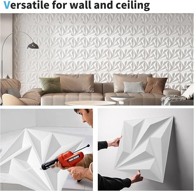 Art3d 100 Pack Decorative 3D Wall Panels, 97 Sq.feet PVC Interior Wall Décor, 11.8"x11.8", White - Image 8