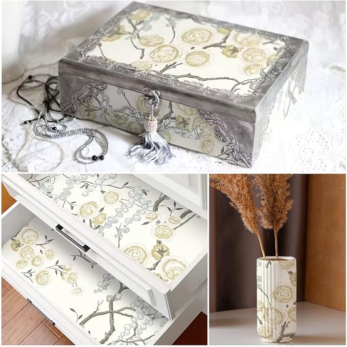 Orainege Peel and Stick Wallpaper Vintage Floral Contact Paper | 17.7in x 196.8in Beige Floral Wallpaper Self Adhesive Removable Wall paper for Bathroom Living Room Decor - Image 5