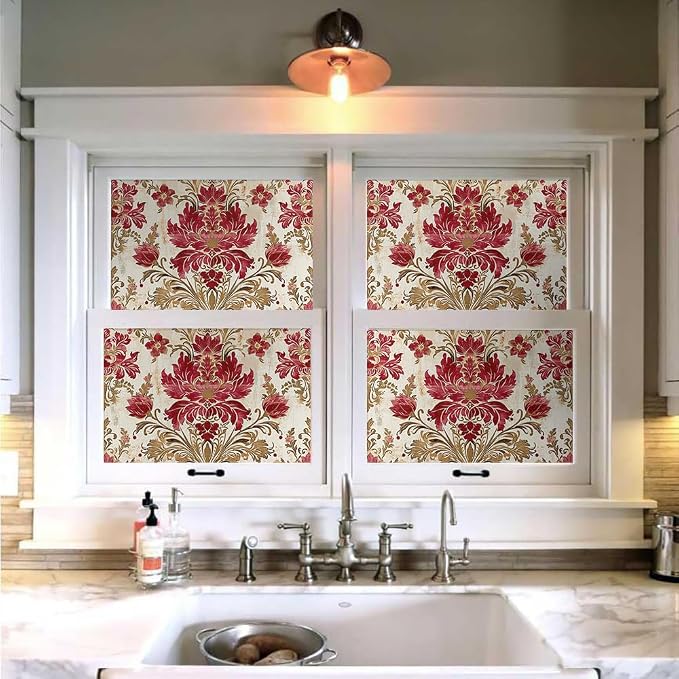 18"x236" Classical Beige Red Damask Flower Retro Peel and Stick Self Adhesive Wallpaper Removable Contact Paper Stick on Easy Peel Off Wall Paper for Kitchen Bedroom Bathroom Renter - Image 4