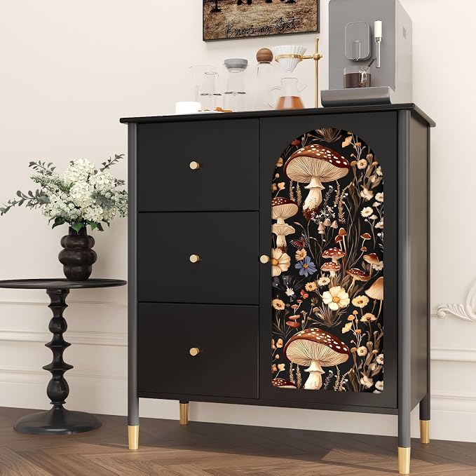 BOKEBEVE Mushoroom Wallpaper Peel and Stick Boho Black Brown 17.5 x 393.5In | Extra Long Removable Renter Friendly Vintage Floral Wall Paper for Bedroom Bathroom Cabinet Drawer Feature Accent Wall - Image 6